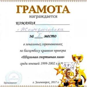 Грамота за 1 место